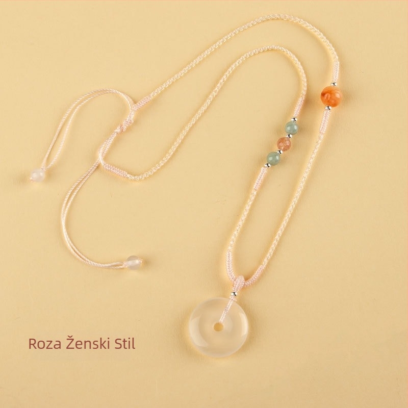 Ogrlica od prirodnog bijelog ahata, ručna izrada, obični lanac, geometrijski dizajn, kineski stil