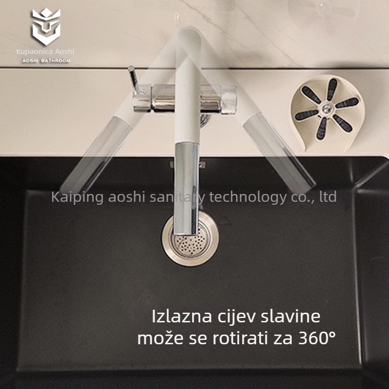 Kuhinjska slavina u stilu granita, tri u jedan, potpuno bakrena, mliječno bijela završna obrada, PEX izvučna cijev za kuhinjski drez