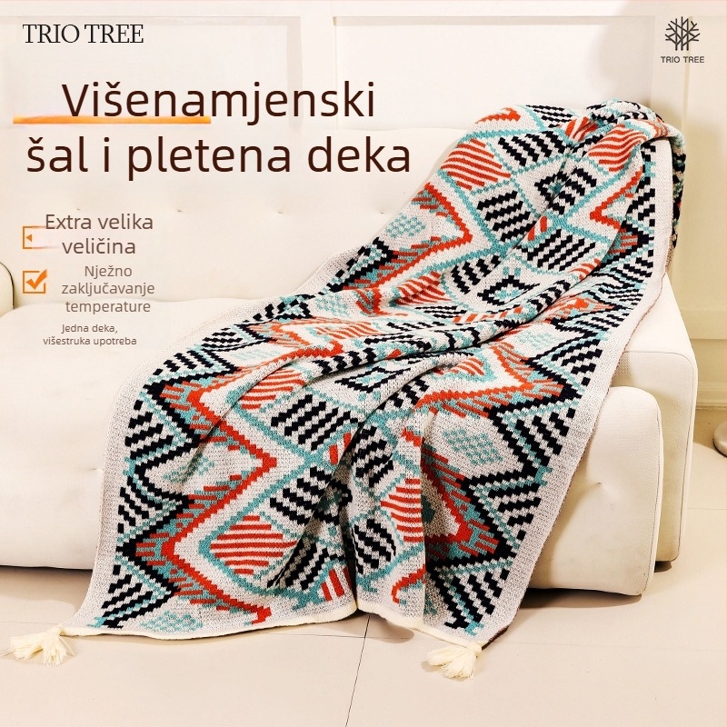 Pletena kauč deka u boemskom stilu (geometrijski uzorak, poliester materijal, proljeće-jesen, 450–2000 g)