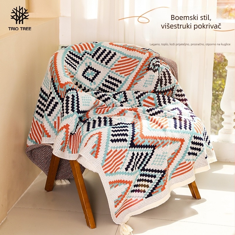 Pletena kauč deka u boemskom stilu (geometrijski uzorak, poliester materijal, proljeće-jesen, 450–2000 g)