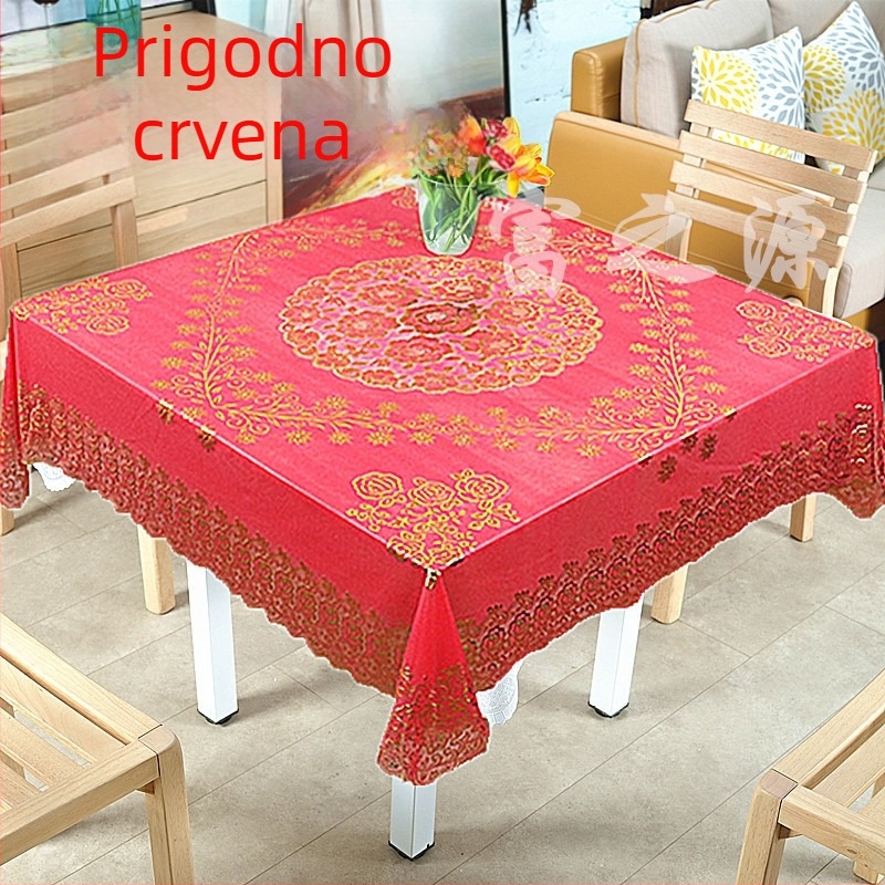 PVC kvadratni stolnjak, novokineskog stila, debeli i vodootporni, za konferencijske stolove i uredske stolove (PVC, kvadratni, debeli, vodootporni)