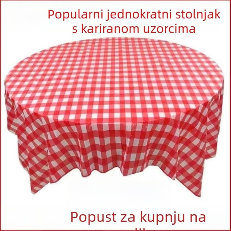 Jednokratni stolnjak, plastični (PE/polyethylene), karirani uzorak (plaid), pravokutni oblik, INS stil, marka Qi lu