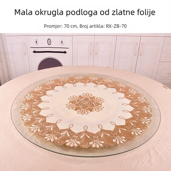 PVC stolnjak u europskom stilu s zlatnim urezom, otporan na masnoće, okrugli, za hotele, promjer 70 cm, klasičan europski dizajn