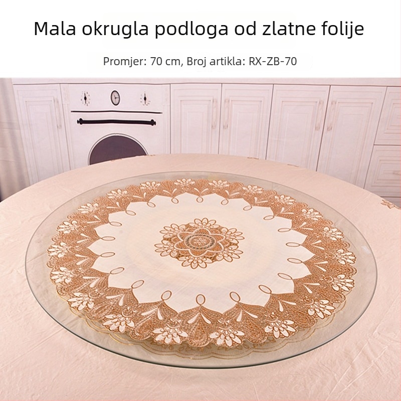 PVC stolnjak u europskom stilu s zlatnim urezom, otporan na masnoće, okrugli, za hotele, promjer 70 cm, klasičan europski dizajn