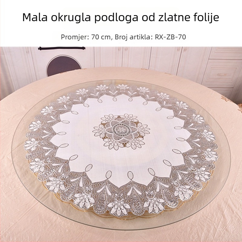 PVC stolnjak u europskom stilu s zlatnim urezom, otporan na masnoće, okrugli, za hotele, promjer 70 cm, klasičan europski dizajn