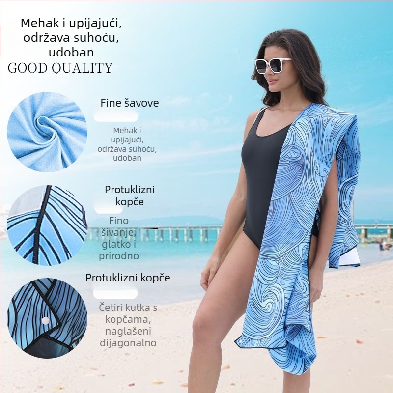 Mikrovlaknasta krpa za plažu i kupanje – brzo suši, vodootporna i protiv znoja, 150d pređa, težina 200–300 g, tiska materijal, pogodna kao navlaka za autosjedalu
