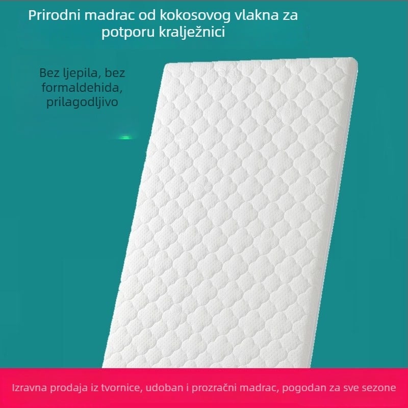 Madrac za bebe od prirodnih kokosovih vlakana 3E, navlaka od 100% pamuka, pogodan za krevetić širine 0,9 m, za novorođenčad i djecu