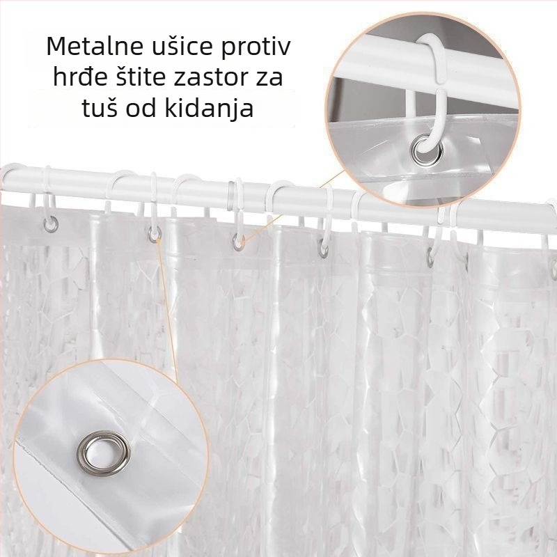 3D vodeni kockasti prozirni tuš zavjesa, vodootporna, otporna na plijesan, EVA materijal, minimalistički stil, uzorak kristalne mreže