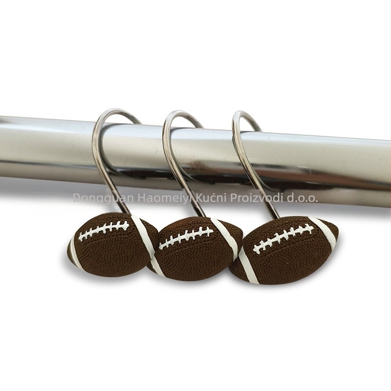 Kuka za zavjesu tuša u obliku futbalske lopte od smole, jedan kuka, moderan minimalistički stil; materijal: smola; nosivost: 5–10 kg; set od 12 komada