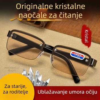 Naočale za čitanje s kristalnim lećama za srednju dob i starije, visoke rezolucije, s poluokvi, zaštita očiju