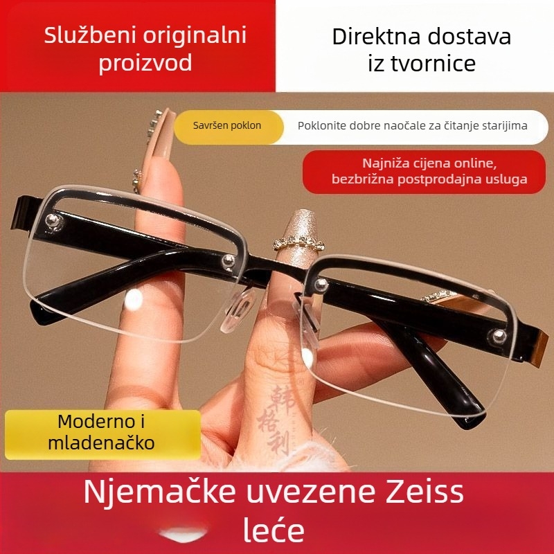 Naočale za čitanje s kristalnim lećama za srednju dob i starije, visoke rezolucije, s poluokvi, zaštita očiju