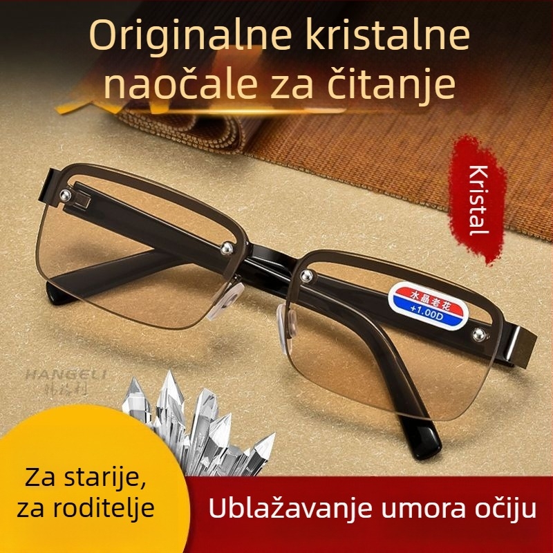 Naočale za čitanje s kristalnim lećama za srednju dob i starije, visoke rezolucije, s poluokvi, zaštita očiju