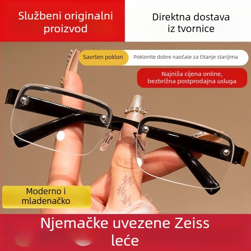 Naočale za čitanje s kristalnim lećama za srednju dob i starije, visoke rezolucije, s poluokvi, zaštita očiju