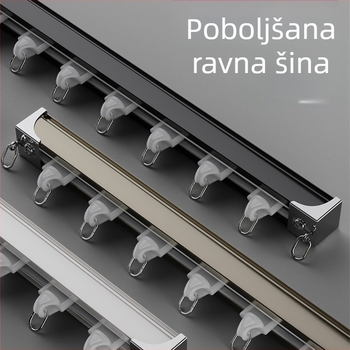 Tiha tračnica za zavjese s bočnim i gornjim montažom, monorel i dvostruka staza, ojačani aluminijski legirani dodaci i klizna vodilica za zavjese