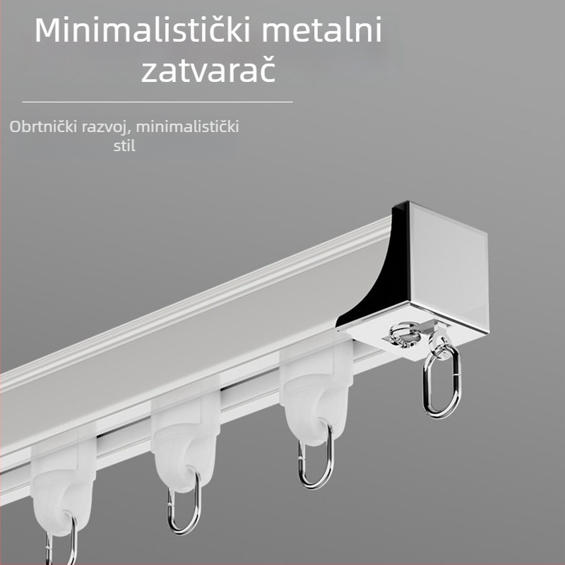 Tiha tračnica za zavjese s bočnim i gornjim montažom, monorel i dvostruka staza, ojačani aluminijski legirani dodaci i klizna vodilica za zavjese
