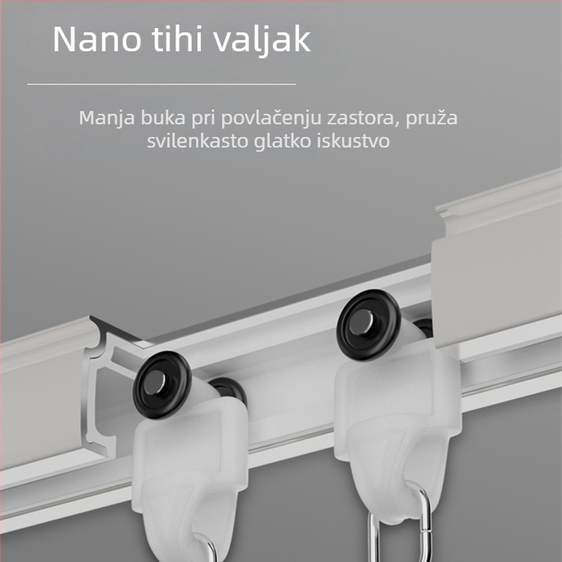 Tiha tračnica za zavjese s bočnim i gornjim montažom, monorel i dvostruka staza, ojačani aluminijski legirani dodaci i klizna vodilica za zavjese