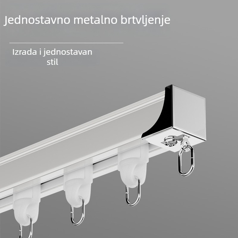 Tiha tračnica za zavjese s bočnim i gornjim montažom, monorel i dvostruka staza, ojačani aluminijski legirani dodaci i klizna vodilica za zavjese