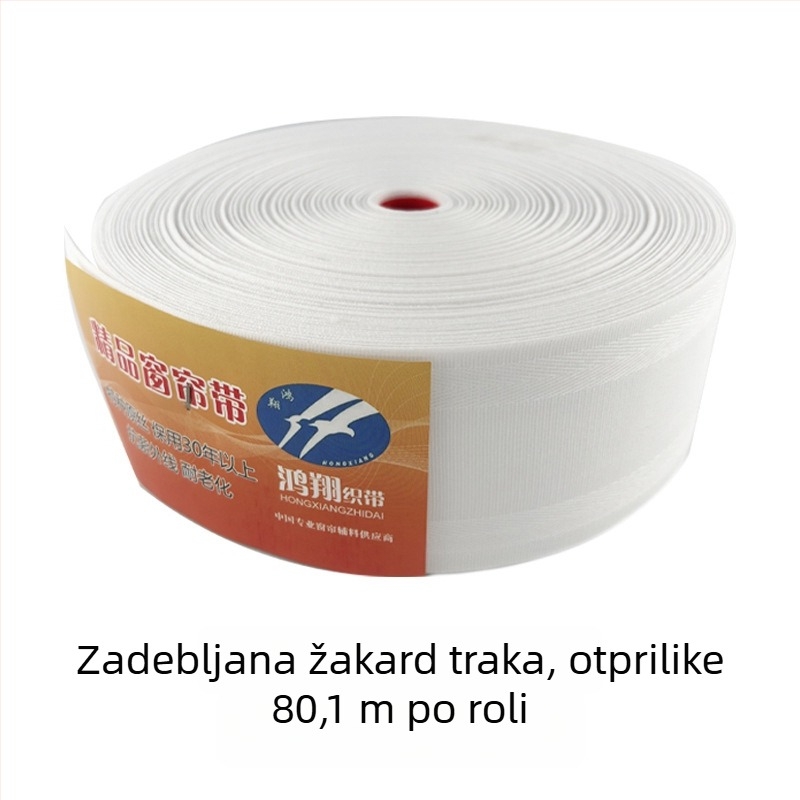 Debeli džakardski zavjesni pojas, čista bijela, perforirane plosne kukice, poliester traka za zavjese, korejska plisirana vrpca, model E8