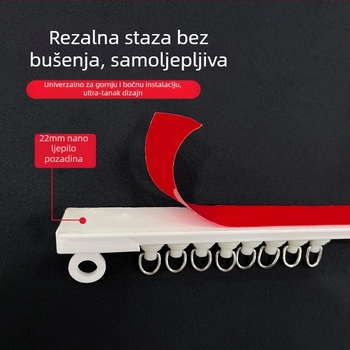 Zavjesna šina bez bušenja – ljepilo s tihim kotačićem, bočno i gornje montiranje | Luochun, smola, prilagodljivo, moderan stil