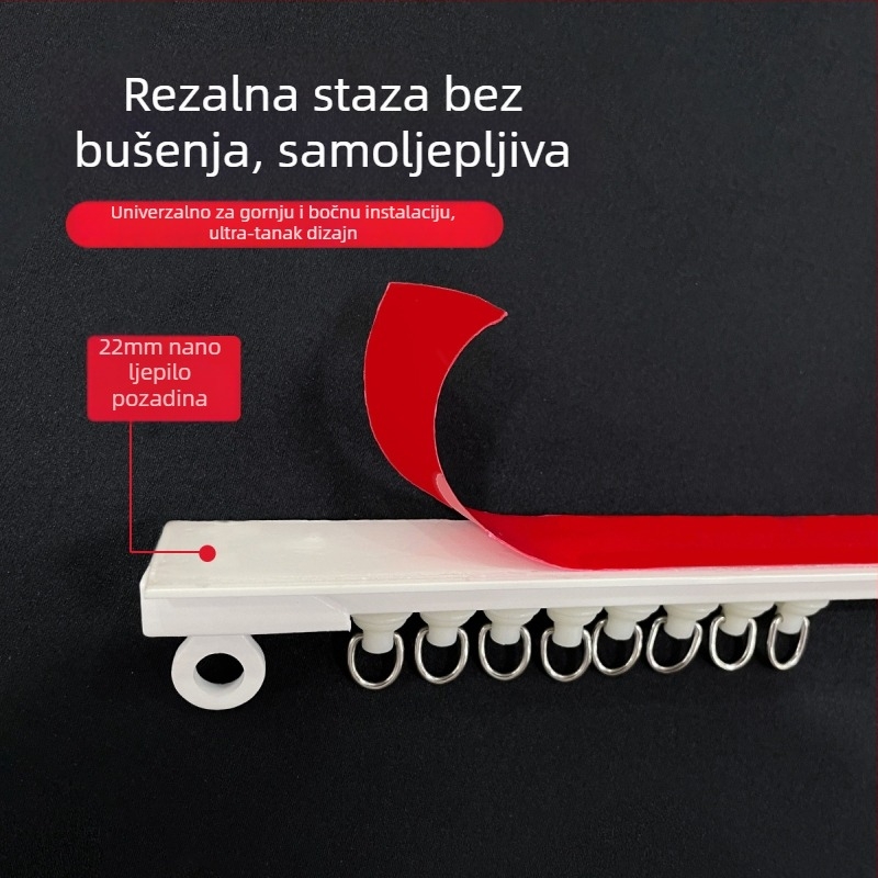 Zavjesna šina bez bušenja – ljepilo s tihim kotačićem, bočno i gornje montiranje | Luochun, smola, prilagodljivo, moderan stil