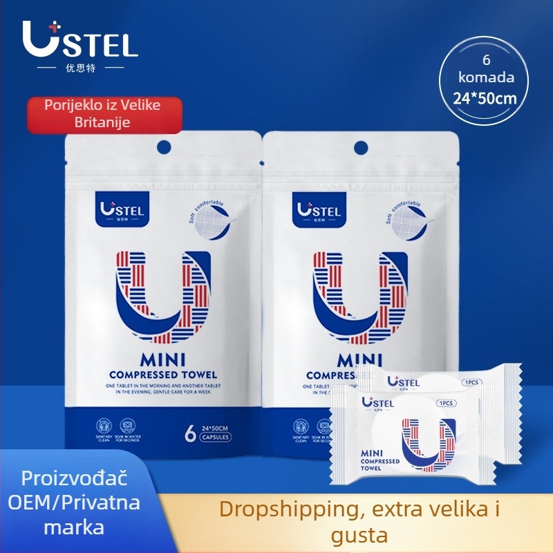 USTEL Jednokratna komprimirana maramica za lice – netkani materijal, ≥50 g, 6 kom./vrećica, 288 vrećica u kutiji