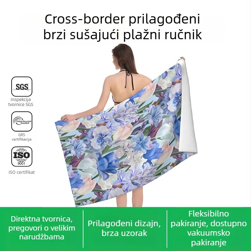 Mikrovlakna plažna krpa s digitalnim ispisom, prilagodljiva, 200-300 g/m², neuvijena pređa