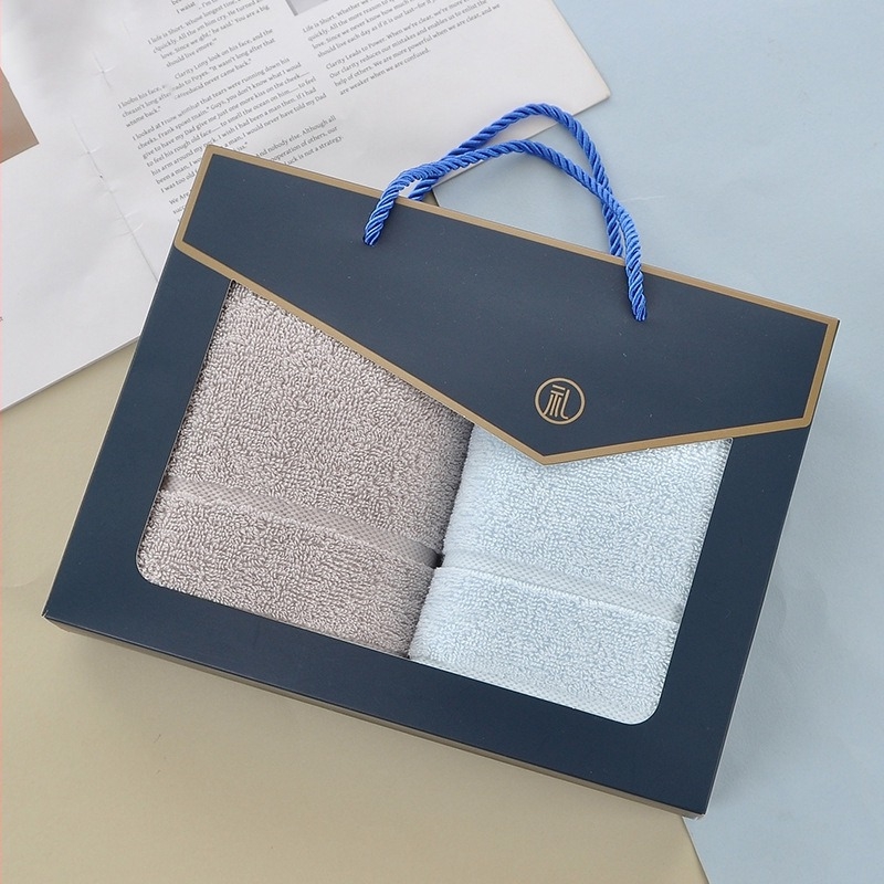 Dvostruki set pamukovih ručnika za lice, 32s pređa, 90 g, vez i završni šav, Little jushi