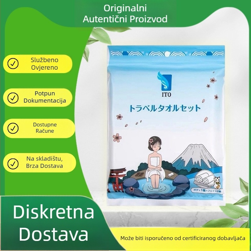 ITO Jednokratni set ručnika za tuširanje — 2 ručnika za lice i 1 ručnik za tijelo; Materijal: 100% regenerirana vlakna celuloze; Pletenina: ravno tkanje; Upijanje vode: 5–10 s; Rok trajanja: 3 godine