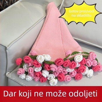 Ručna pletene deka s buketom ruža, uzorak biljaka i cvijeća, poliester, ručnik-deka, za sve sezone