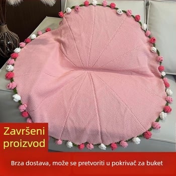 Ručna pletene deka s buketom ruža, uzorak biljaka i cvijeća, poliester, ručnik-deka, za sve sezone
