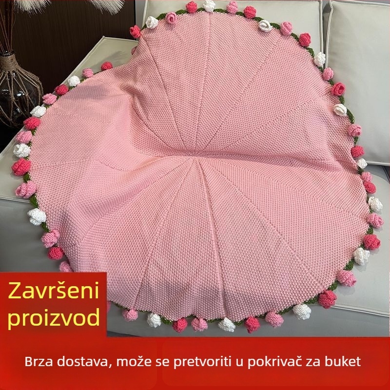 Ručna pletene deka s buketom ruža, uzorak biljaka i cvijeća, poliester, ručnik-deka, za sve sezone