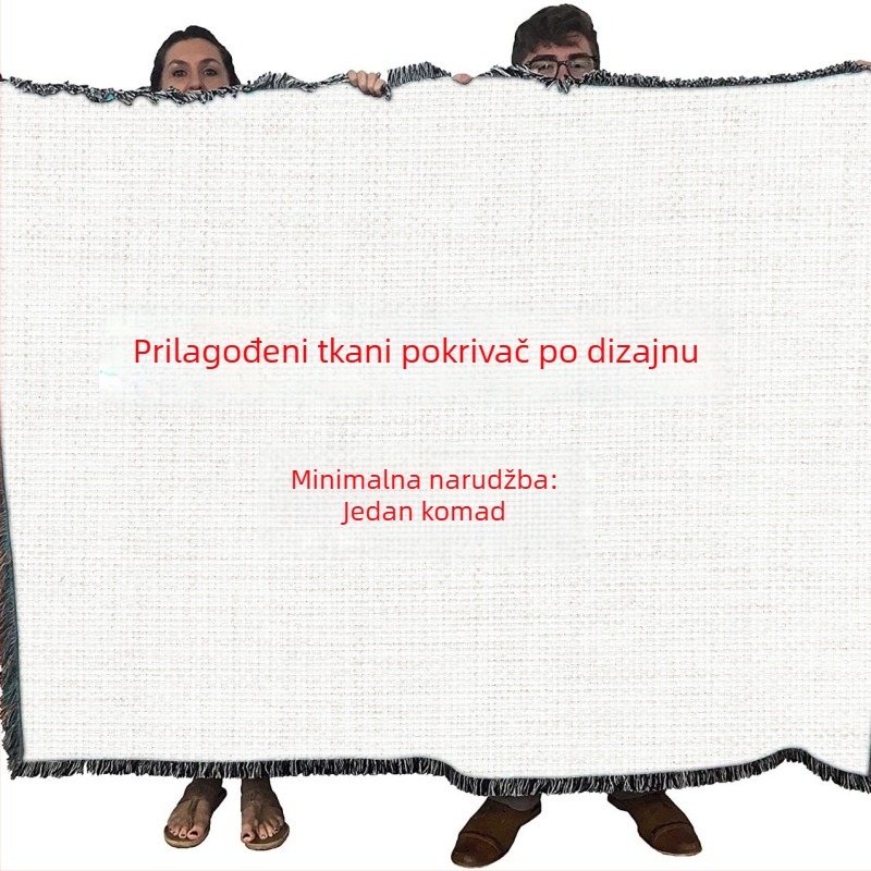 Pamuk deka s 3D digitalnim printom, geometrijski uzorak, resice i vezenje