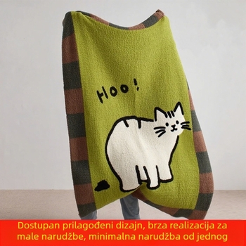 Deka s mačjim motivom od velura, pleteni džakard uzorak, poliester, 1000-1499 g, moderni minimalistički stil