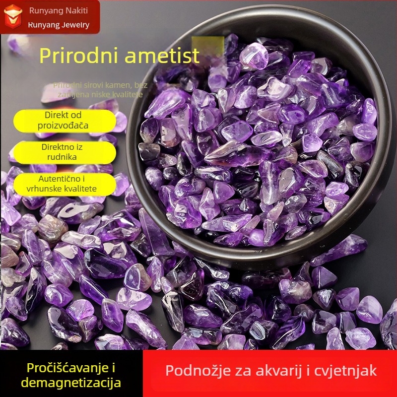 Ametistni kristalni šljunak za nano akvarij | Marka Runyangshi | Geometrijski oblik | Pakiranje u PP vrećici | Moderan minimalistički stil