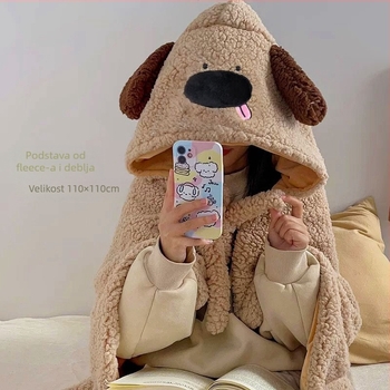 Kapuljačasta deka s crtanim štencem za zimu – za školu, ured i putovanja; 350 g poliester, cartoon stil