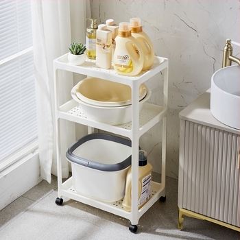 Kupaonski podni regaľ za pohranu, plastični, mat završni sloj, model 1763, nosivost 7,5 kg po polici, moderan minimalistički stil