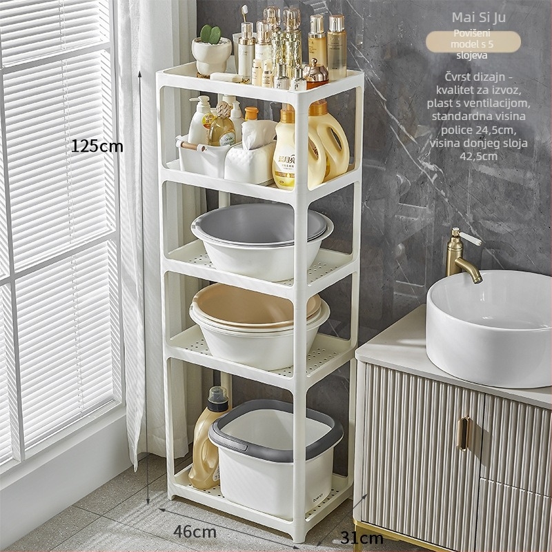 Kupaonski podni regaľ za pohranu, plastični, mat završni sloj, model 1763, nosivost 7,5 kg po polici, moderan minimalistički stil