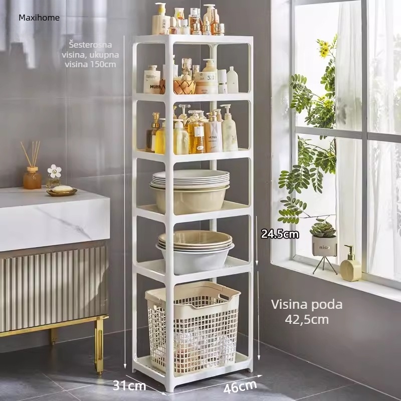 Kupaonski podni regaľ za pohranu, plastični, mat završni sloj, model 1763, nosivost 7,5 kg po polici, moderan minimalistički stil