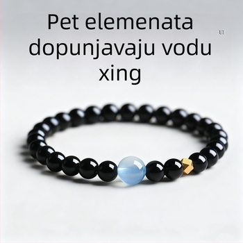 Narukvica od prirodnog obsidijana, ručno izrađene perle s akvamarinskim kristalima, unisex minimalistički stil