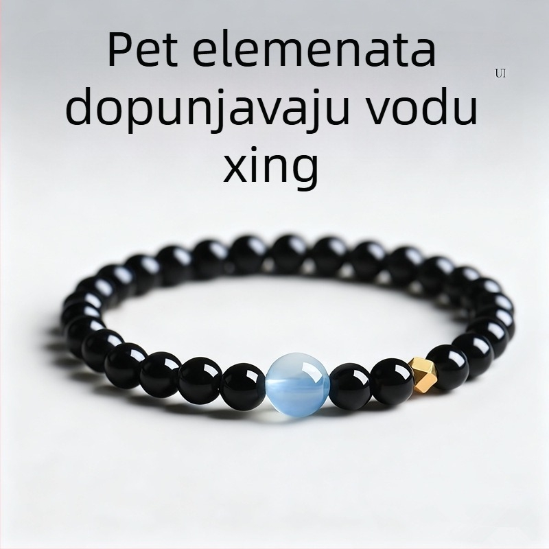 Narukvica od prirodnog obsidijana, ručno izrađene perle s akvamarinskim kristalima, unisex minimalistički stil