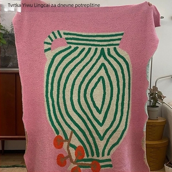Deka za kauč s polu-velurom, poliester, ljeto, prugasti uzorak, šal-stil