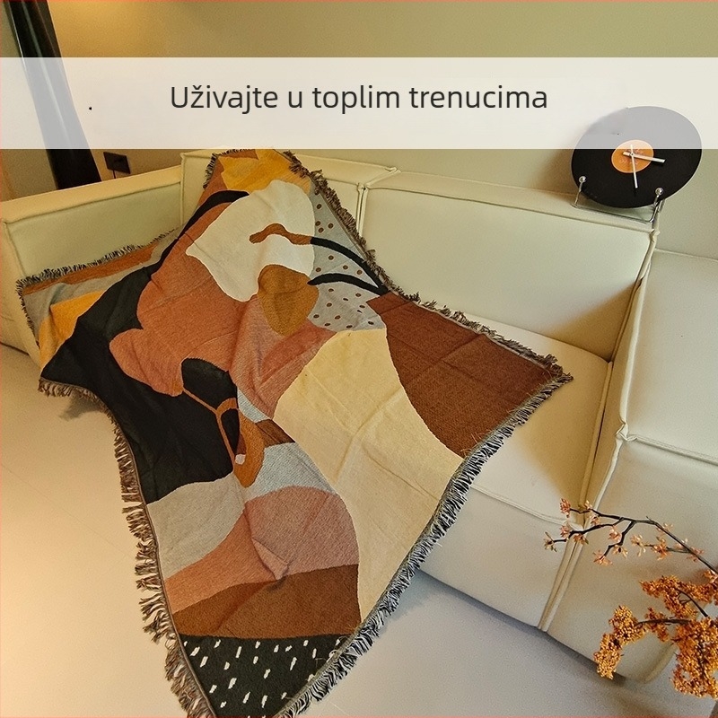 Pletena deka za kauč, geometrijski uzorak, nordijski stil, mješavina poliestera i pamuka, 800–999 g, pogodno za sve sezone
