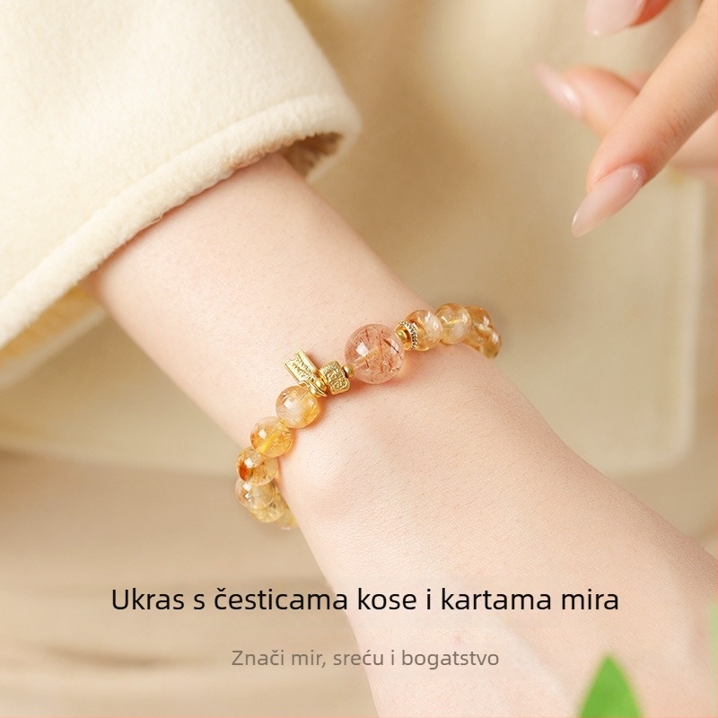 Narukvica od citrinog kristala - ručna izrada, unisex, kineski stil, suvenir za putovanje, proljeće 2025