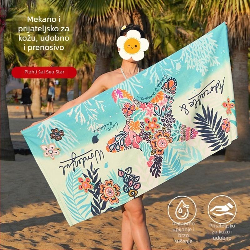 Mikrovlakana plažna ručnik s otiskom morske zvijezde, brzo sušenje, 150D vlakno, težina 200–300 g, tiskano, prilagodljivo