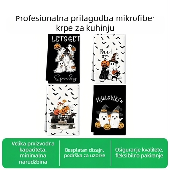Mikrovlakana kuhinjska krpa za pranje posuđa s otiskom, ravna tkanina, rub s kukom — 150d vlakno, 50–80 g, ručna krpa