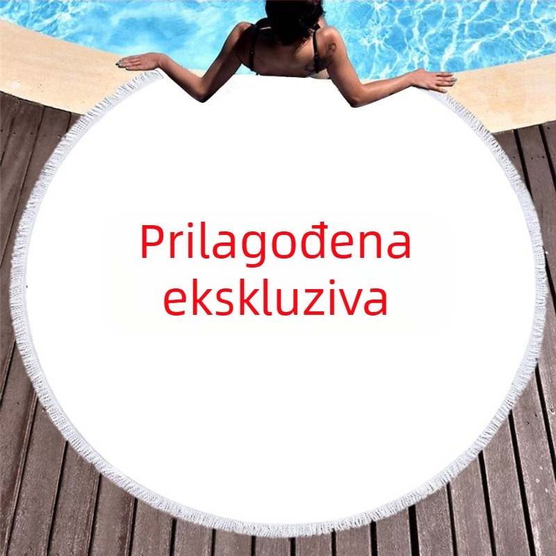 Kružni ručnik za plažu od mikrovlakana, 3D digitalni tisak, resice i vezenje