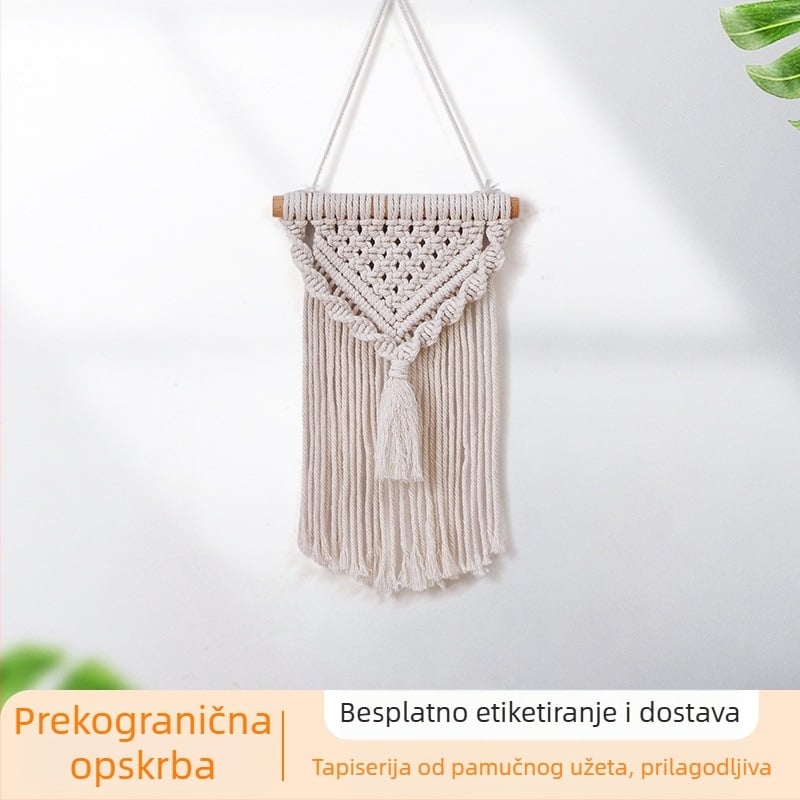 Boemsko ručno tkano zidno platno od pamukovog užeta s resicama, nordijski stil