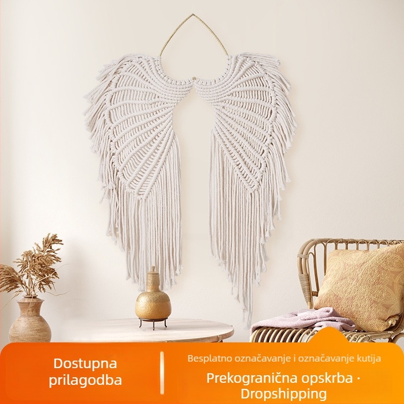 Zidni tapiser s krilima anđela, ručno tkan pamuk dekor, nordijski stil, lapač snova