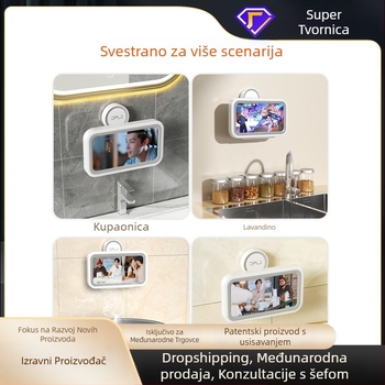 Zidni držač za telefon s vakuum pričvršćivanjem, vodootporan i protiv magljenja, s poklopcem