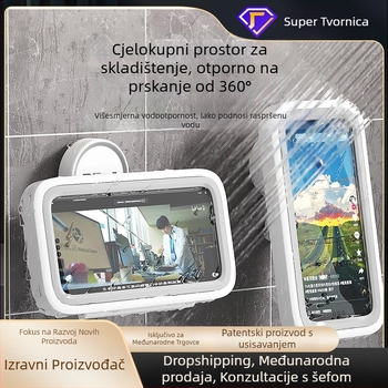 Zidni držač za telefon s vakuum pričvršćivanjem, vodootporan i protiv magljenja, s poklopcem